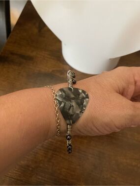 Hand Crafted Gray Marbled Guitar Pick Bracelet